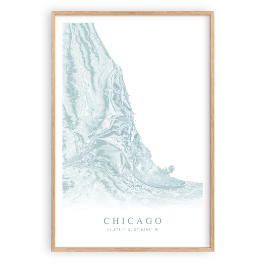 chicago illinois map print in wood frame