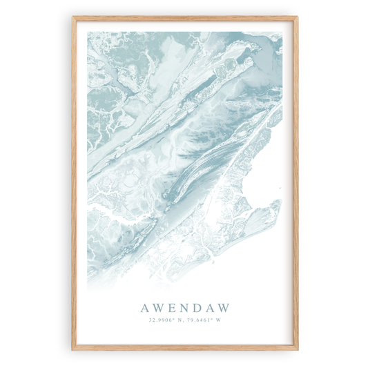 awendaw south carolina map print in wood frame