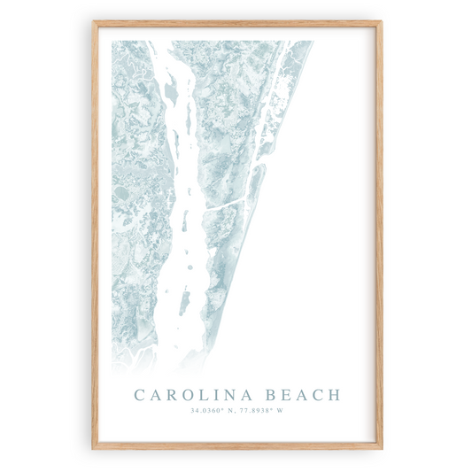 carolina beach north carolina map print in wood frame