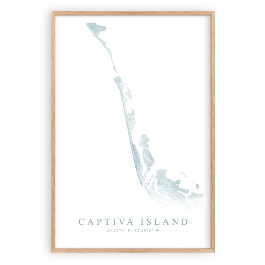 captiva island florida map print in wood frame