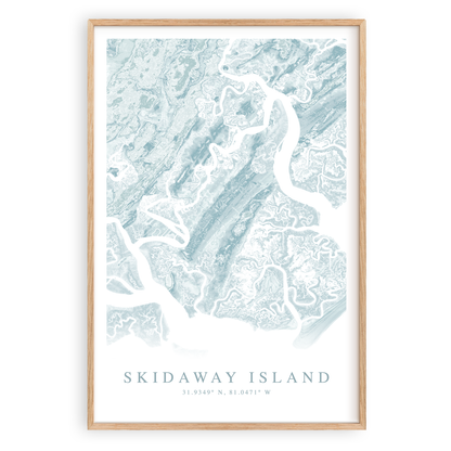 skidaway island georgia map print in wood frame
