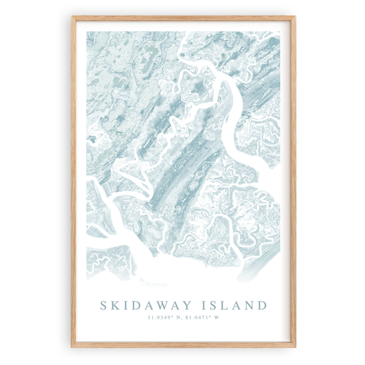 skidaway island georgia map print in wood frame
