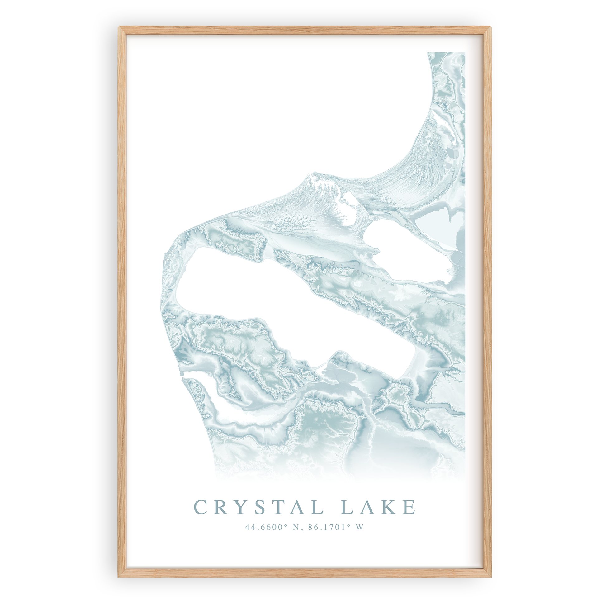 crystal lake michigan map print in wood frame
