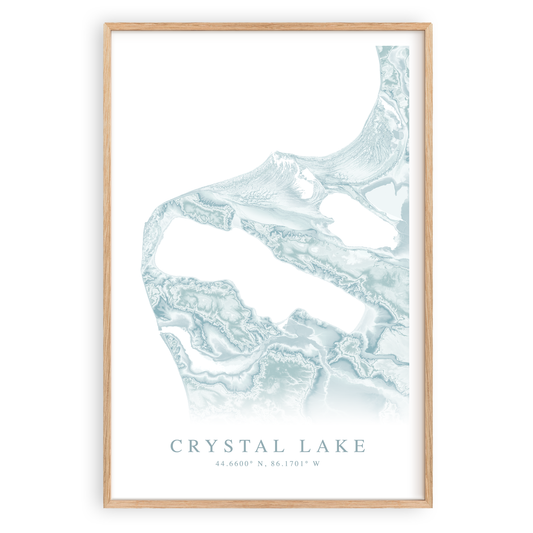 crystal lake michigan map print in wood frame