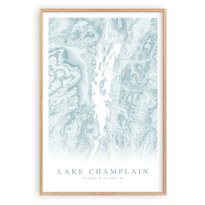 lake champlain map print in wood frame