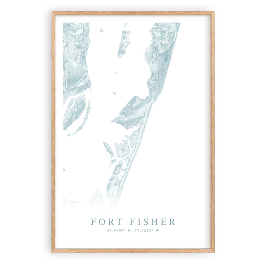 fort fisher north carolina map print in wood frame