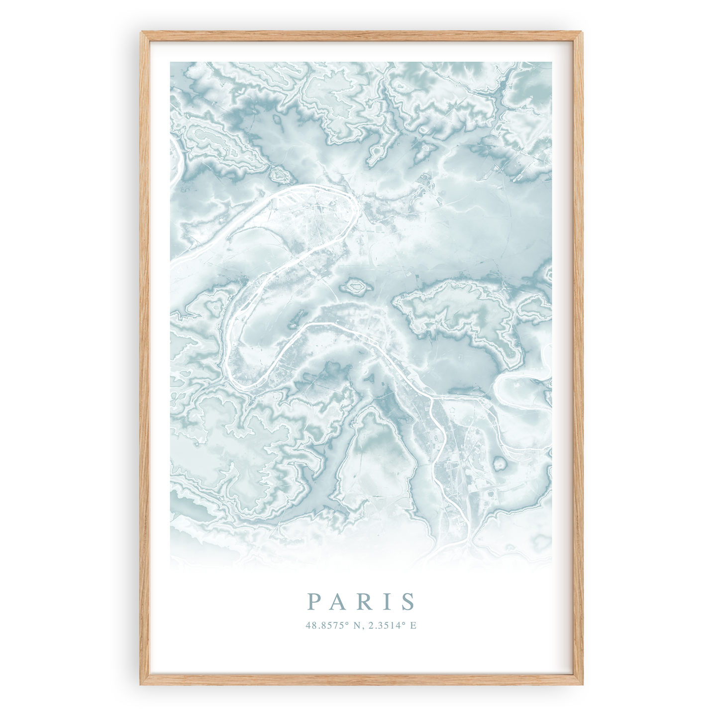 paris france map print in wood frame