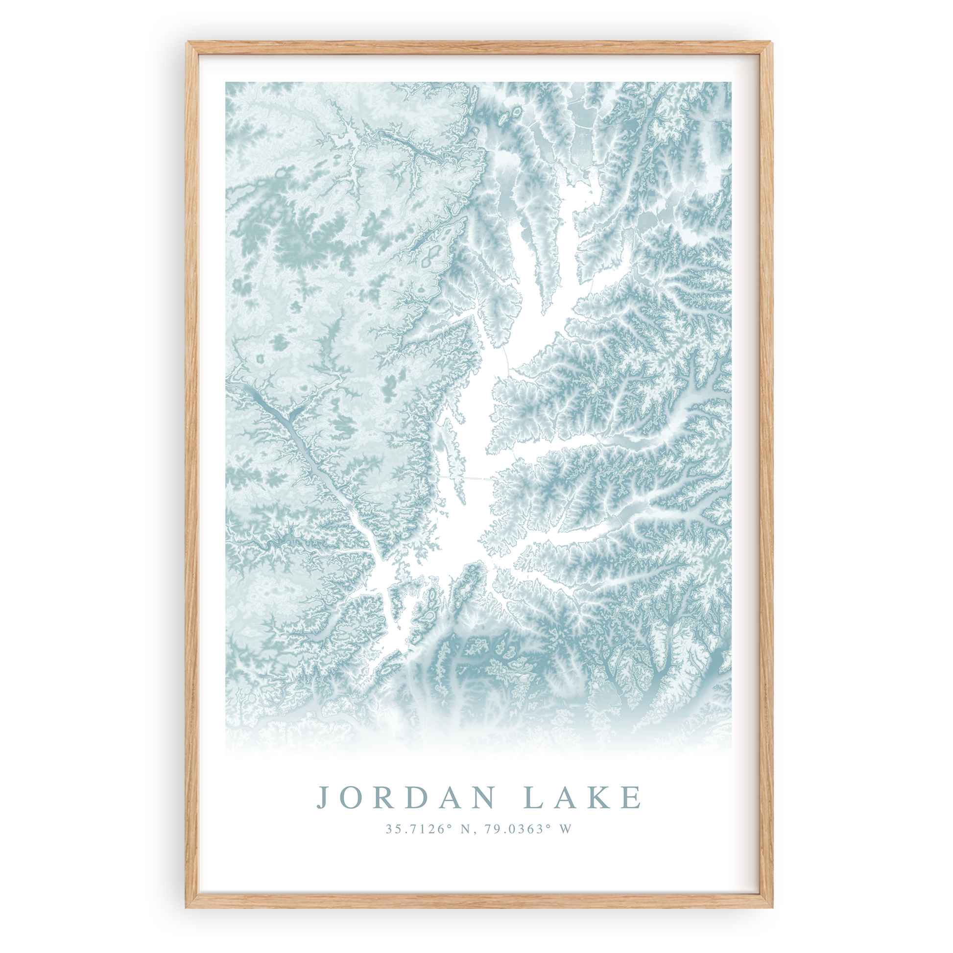 jordan lake north carolina map print in wood frame