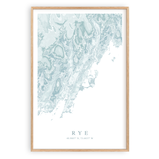 rye new york map print in wood frame