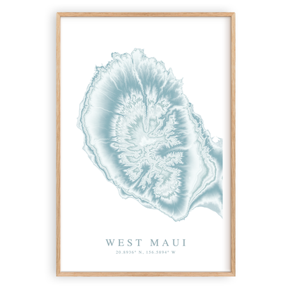 west maui hawaii map print in wood frame