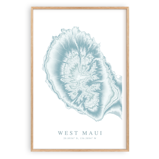 west maui hawaii map print in wood frame