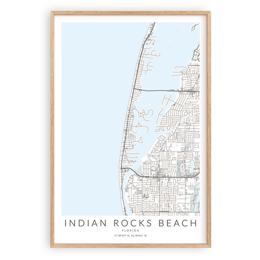 indian rocks beach florida map print in wood frame