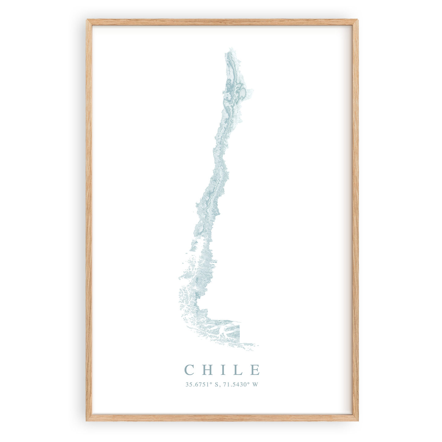 chile map print in wood frame