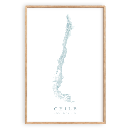 chile map print in wood frame