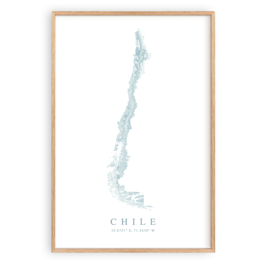 chile map print in wood frame