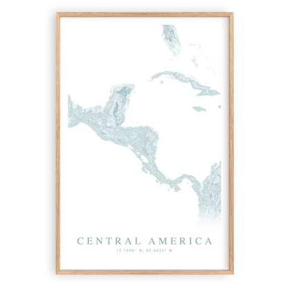 central america map print in wood frame