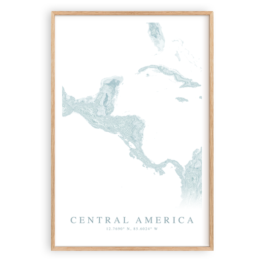 central america map print in wood frame