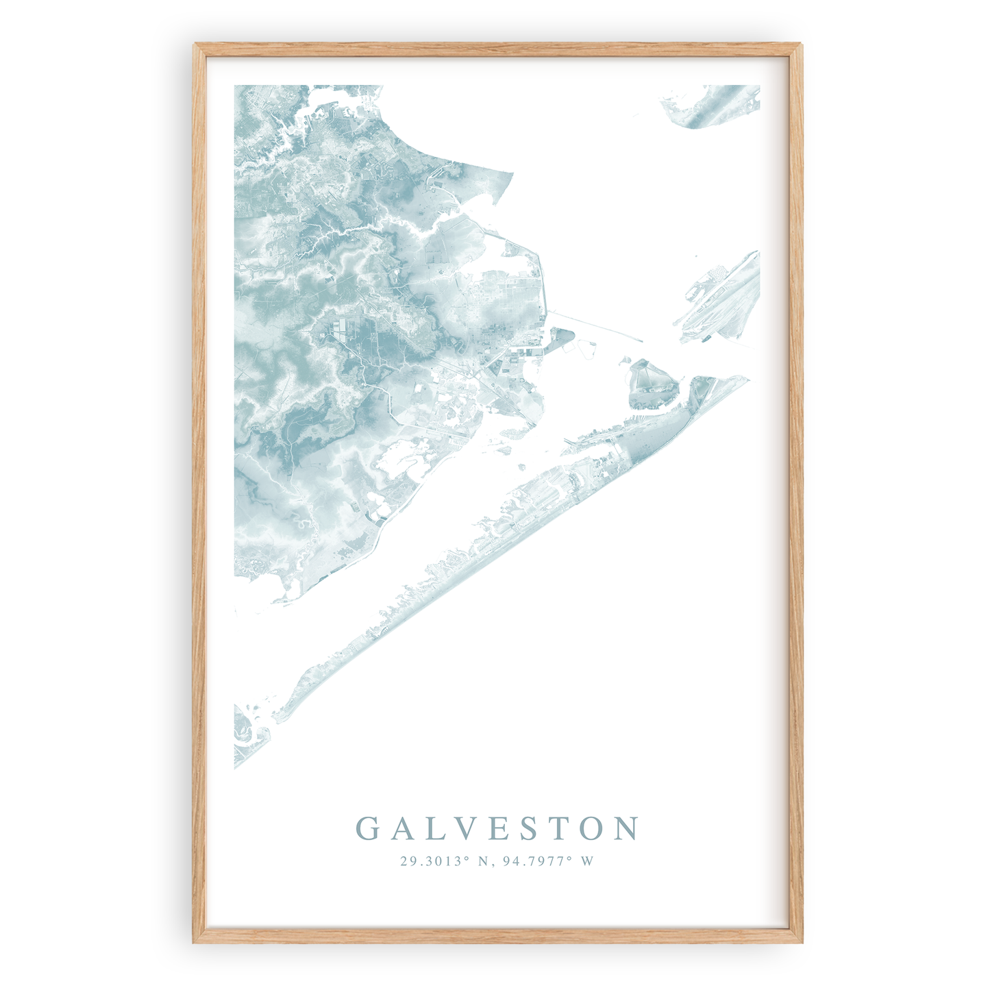 galveston texas map print in wood frame