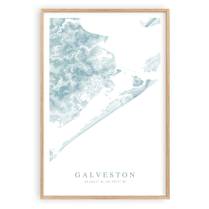 galveston texas map print in wood frame