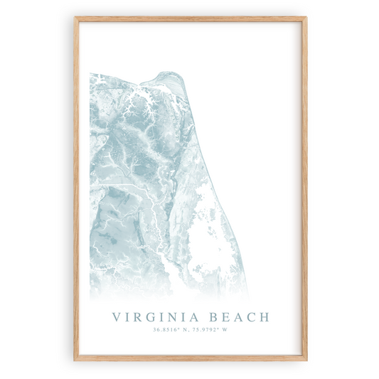 virginia beach virginia map print in wood frame