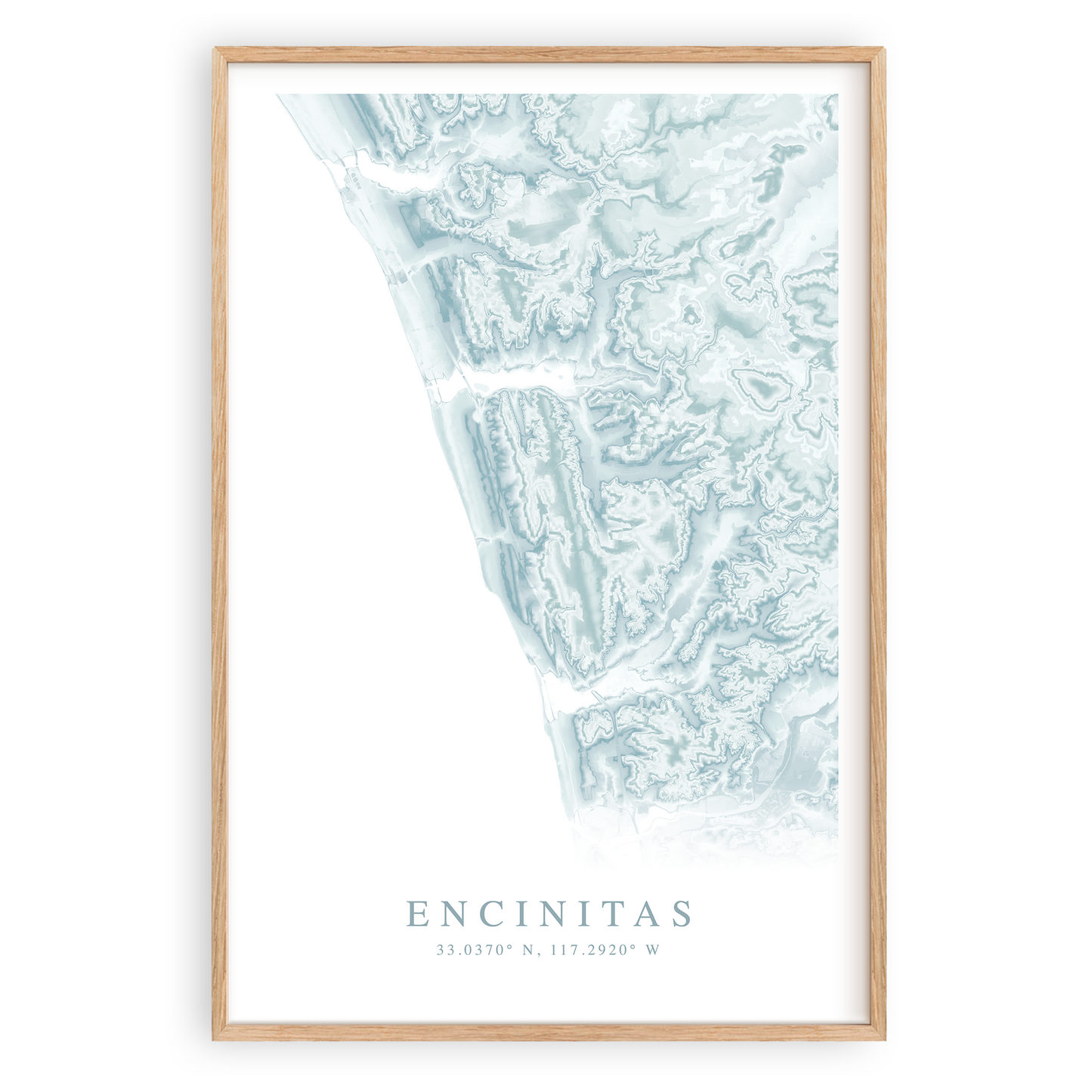 encinitas california map print in wood frame