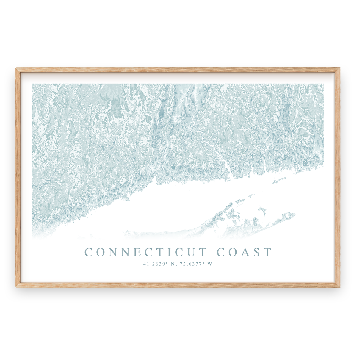 connecticut coast map print in wood frame