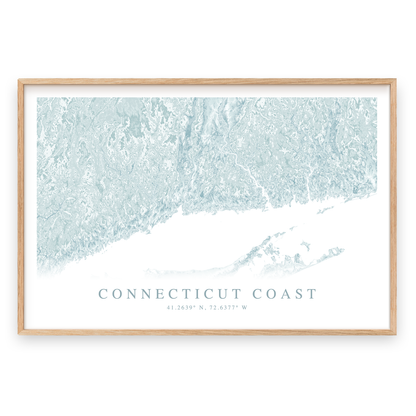 connecticut coast map print in wood frame