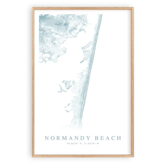 normandy beach new jersey map print in wood frame