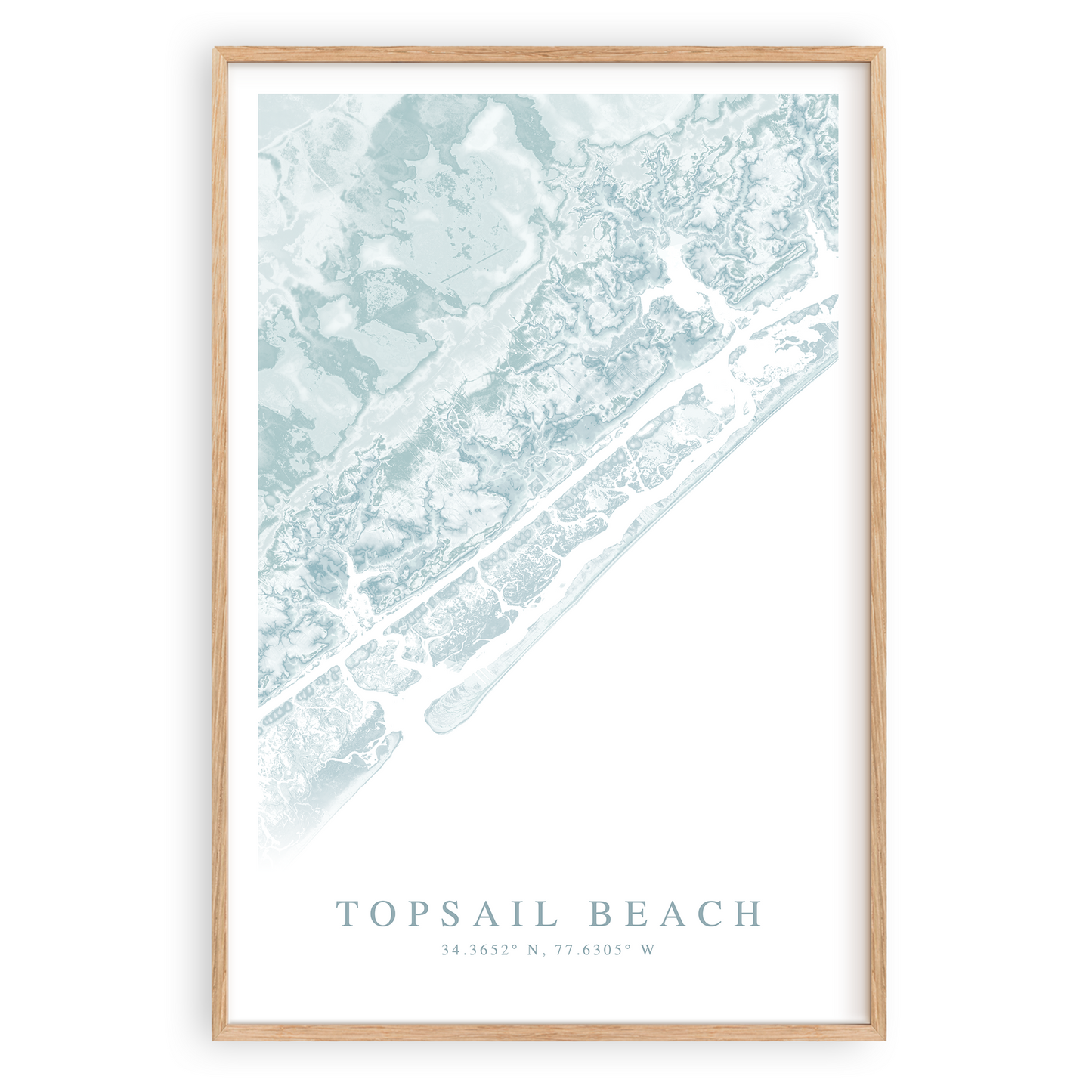 topsail beach north carolina map print in wood frame