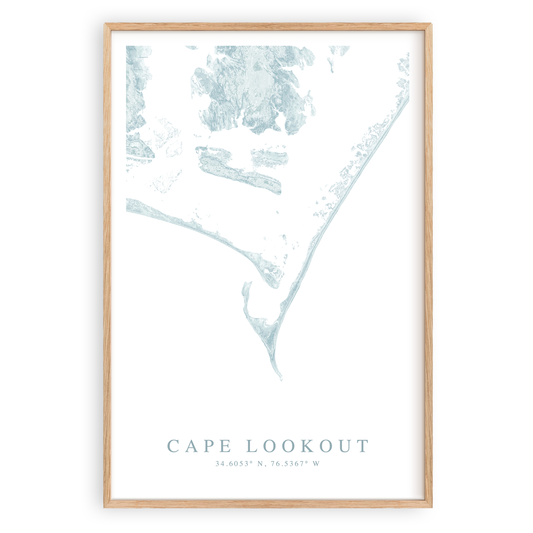 cape lookout north carolina map print in wood frame