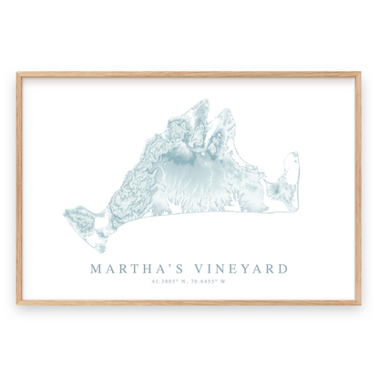 marthas vineyard map print in wood frame