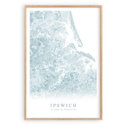 ipswich massachusetts map print in wood frame