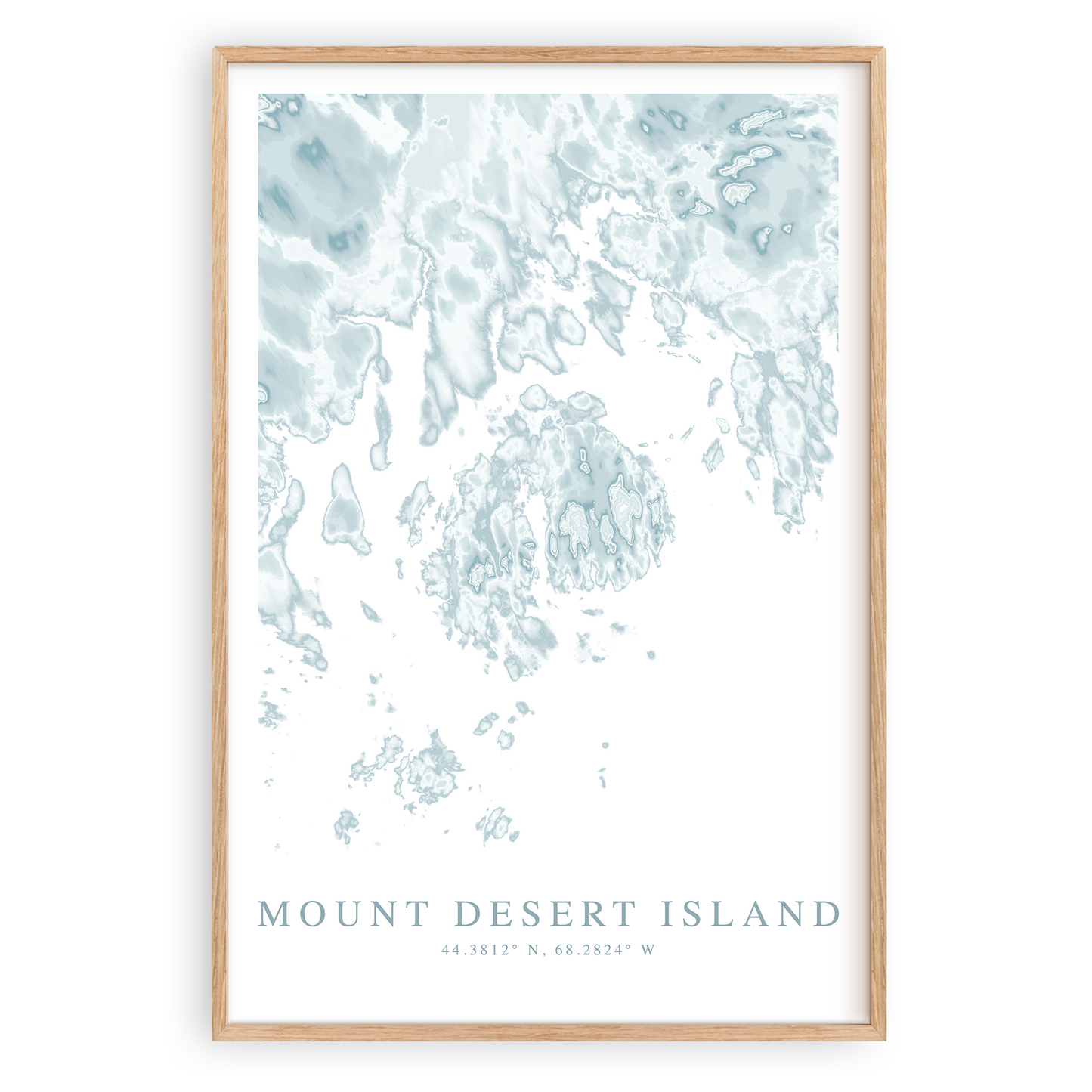 mount desert island maine map print in wood frame