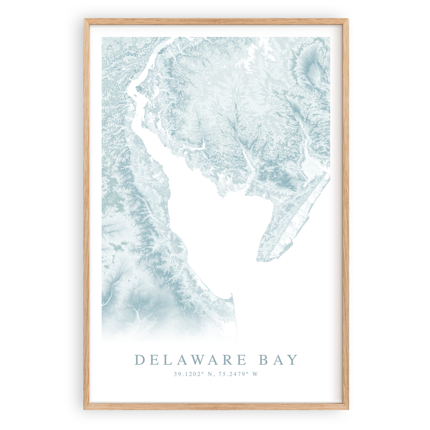 delaware bay map print in wood frame