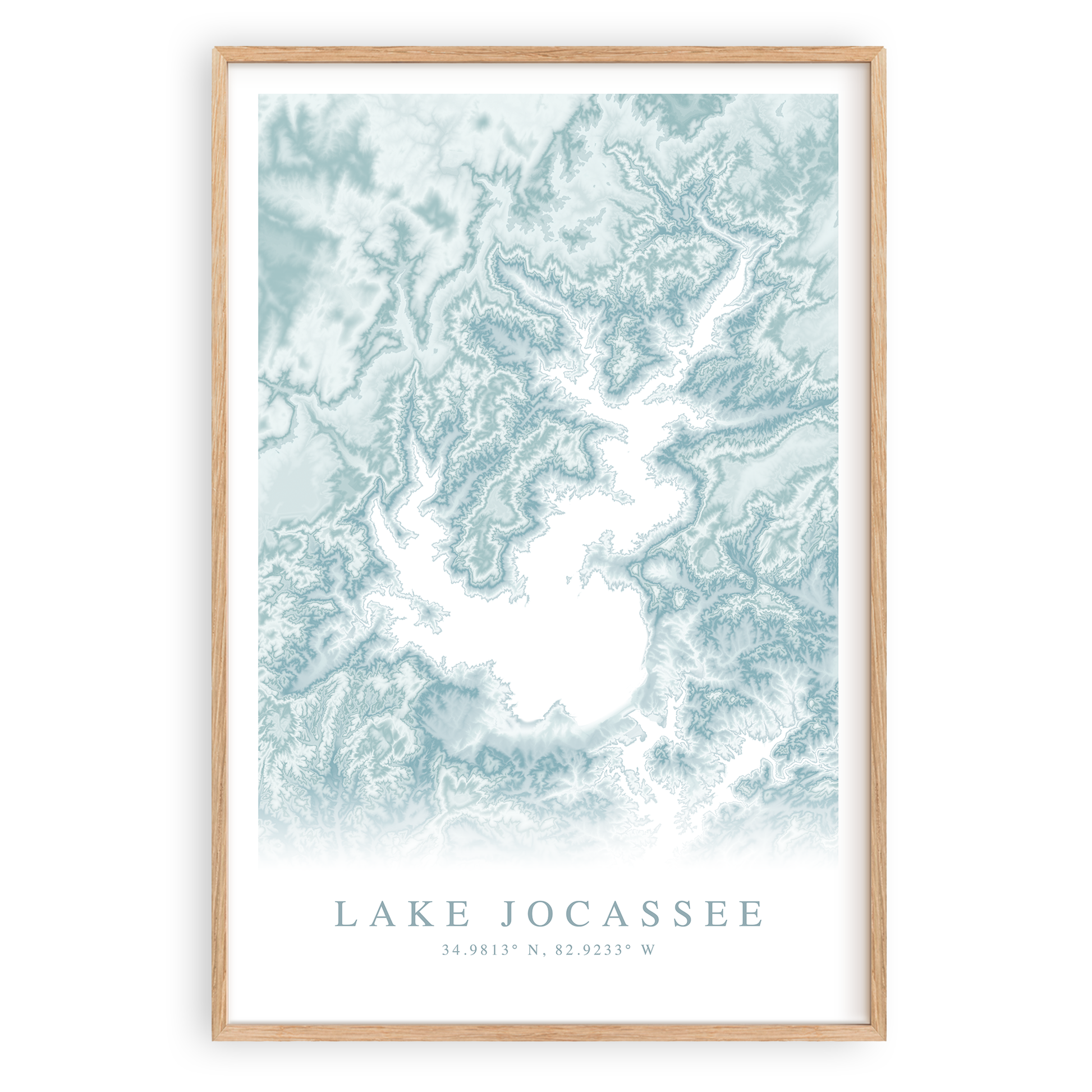 lake jocassee south carolina map print in wood frame