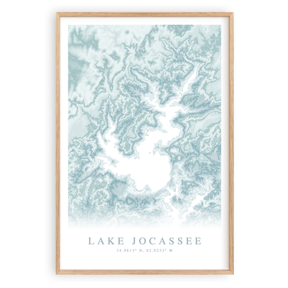 lake jocassee south carolina map print in wood frame