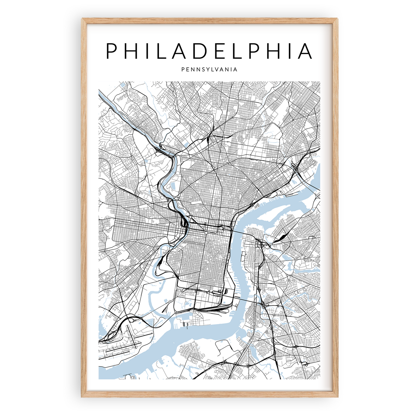 philadelphia pennsylvania map print in wood frame