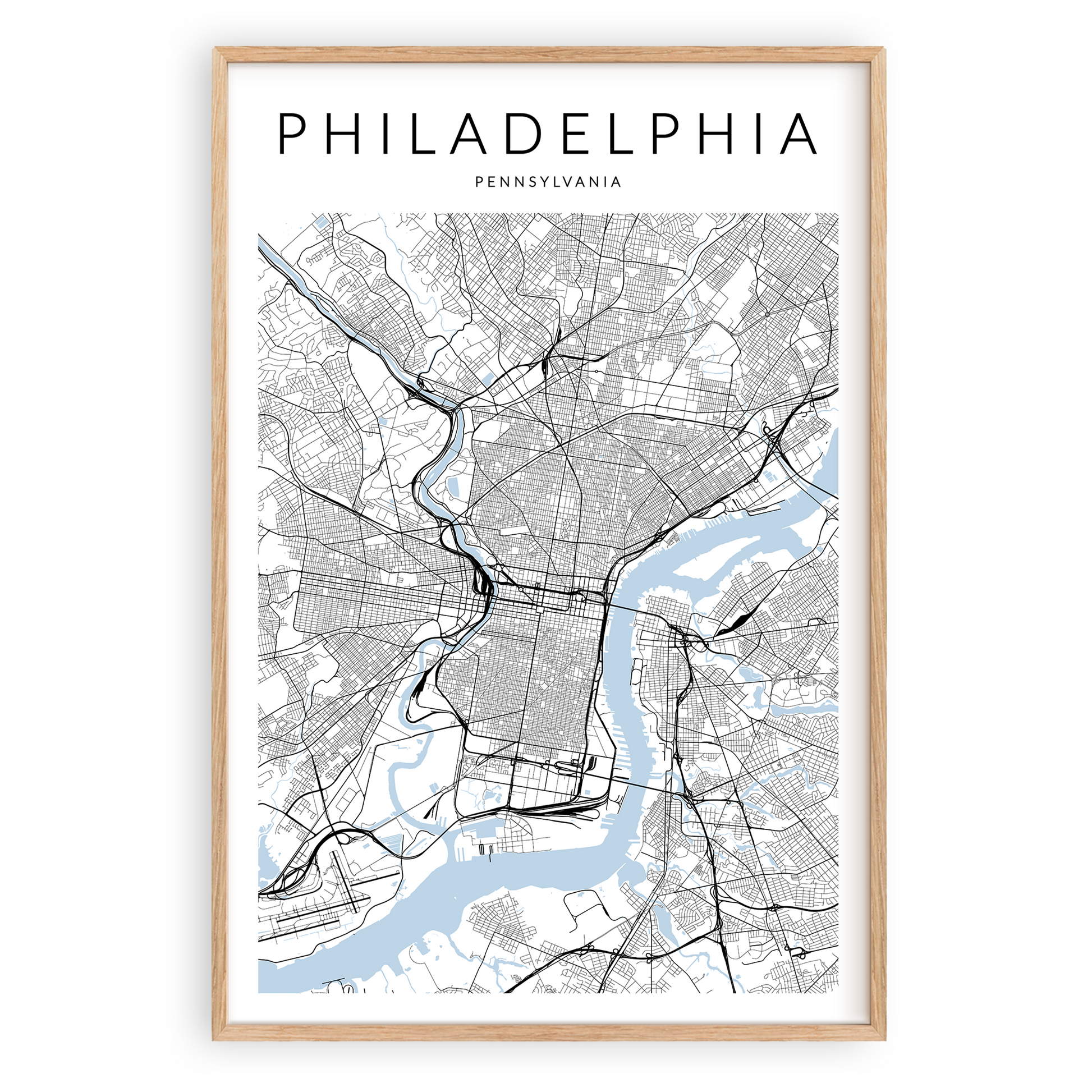 philadelphia pennsylvania map print in wood frame