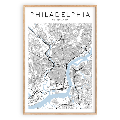 philadelphia pennsylvania map print in wood frame