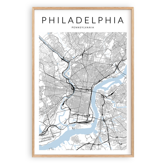 philadelphia pennsylvania map print in wood frame