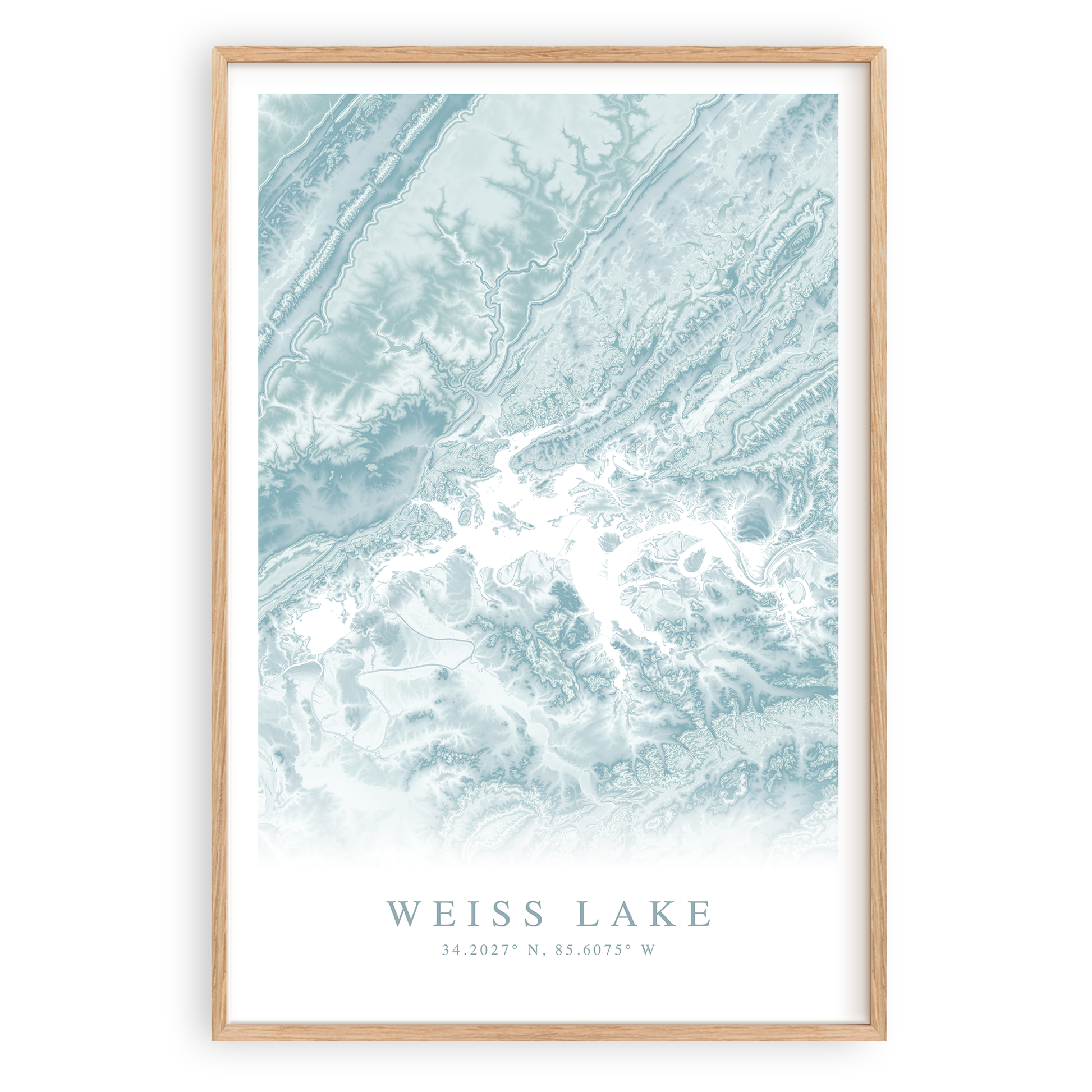 weiss lake alabama map print in wood frame