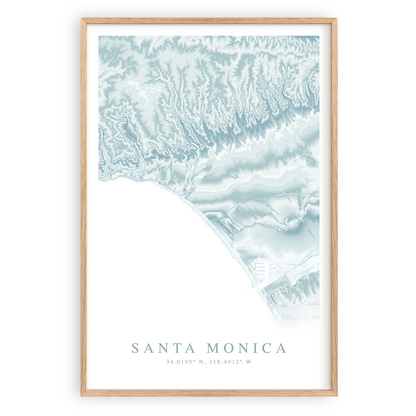 santa monica california map print in wood frame