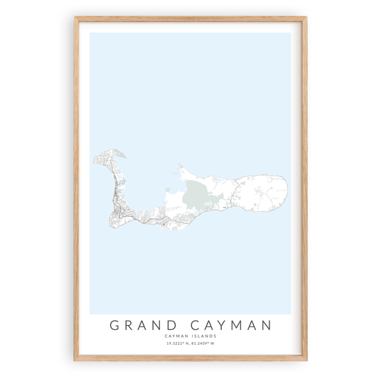 grand cayman map print in wood frame