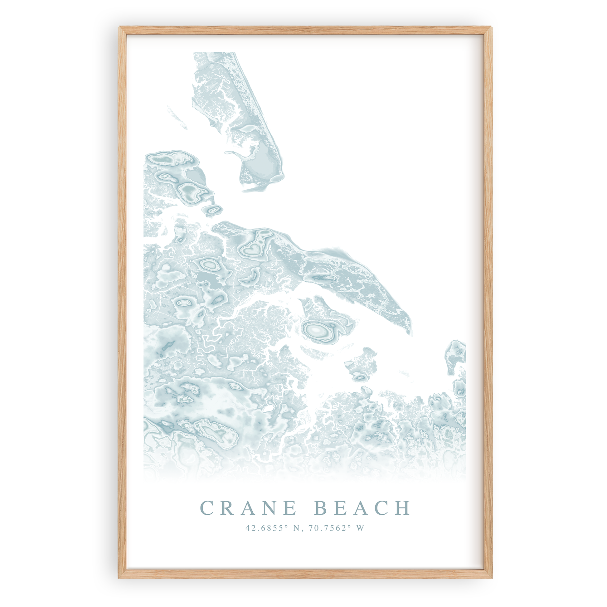 crane beach massachusetts map print in wood frame