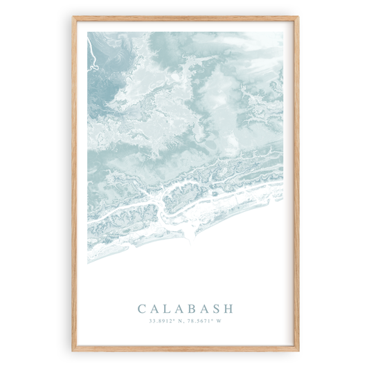 calabash north carolina map print in wood frame