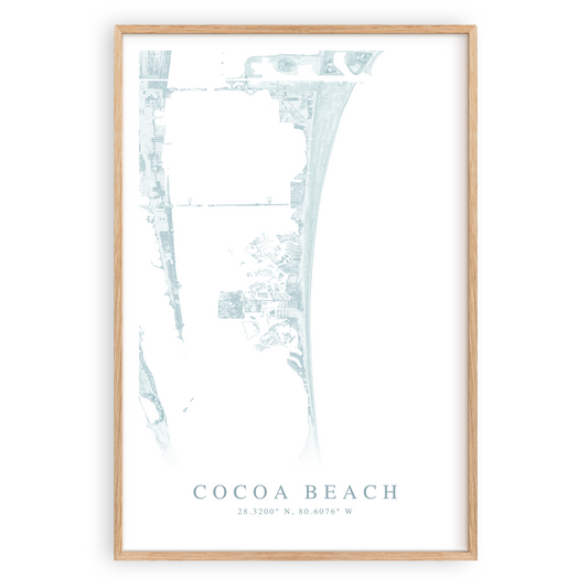 cocoa beach florida map poster in wood frame