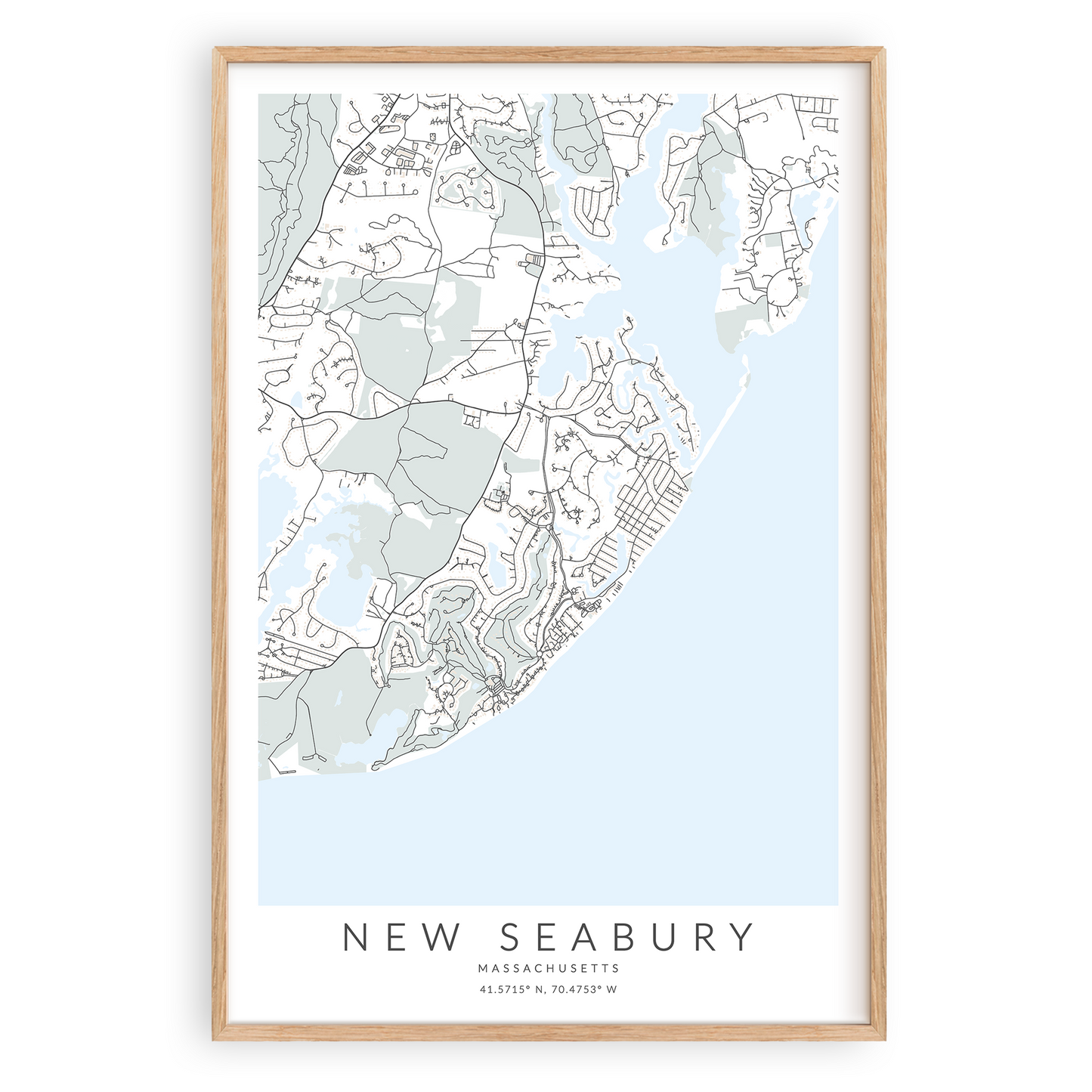 new seabury massachusetts map print in wood frame
