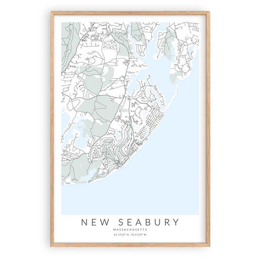 new seabury massachusetts map print in wood frame