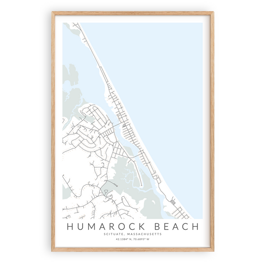 humarock beach map print in wood frame