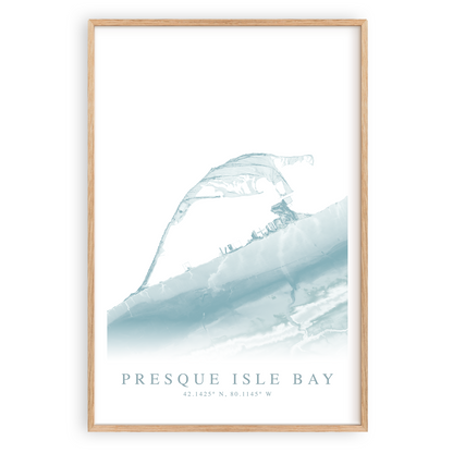 presque isle bay erie pennsylvania map print in wood frame